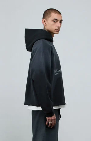 Black Vintage Wash Heavyweight Raglan&nbsp;Cutoff&nbsp;Oversized Fleece Hoodie image number 4