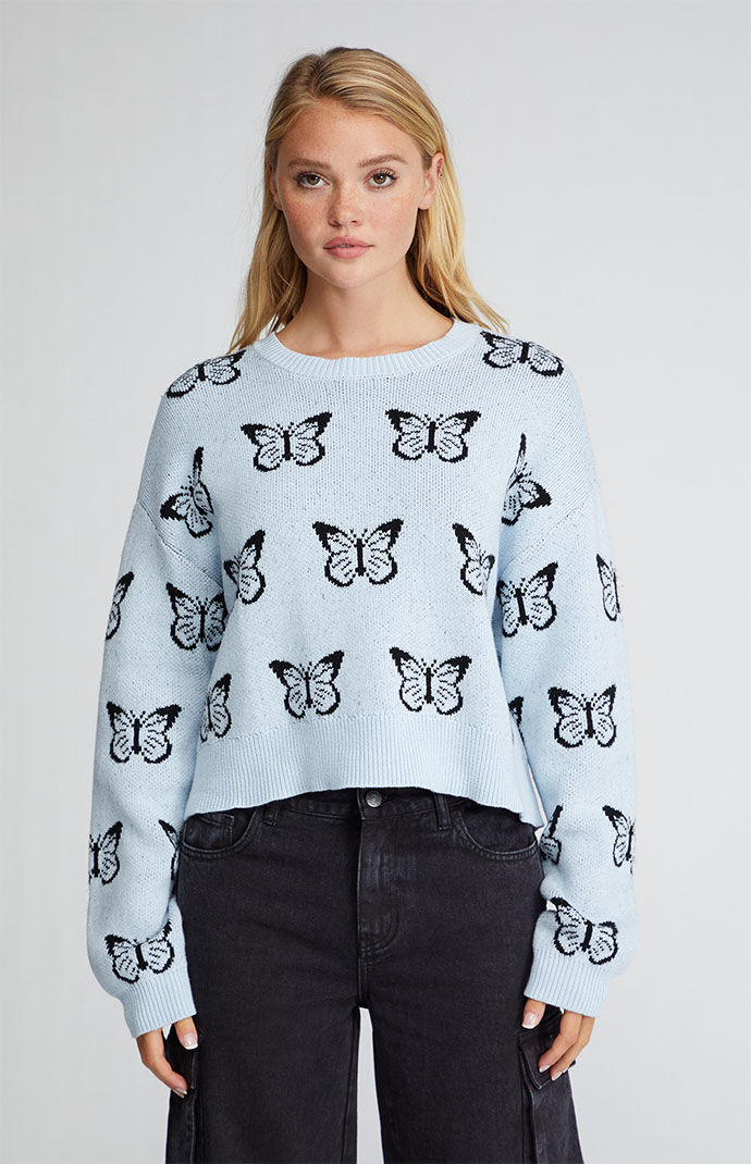 La Hearts Women's Cherry Blossom Sweater in Blue - Size Small
