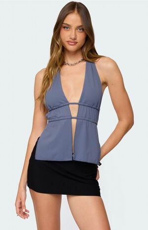 Nikole Split Front Backless Halter Top image number 1