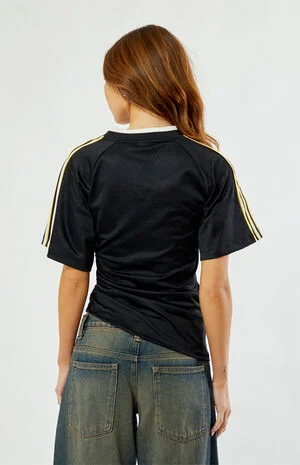 Black Ruched Short Sleeve Football Jersey image number 4