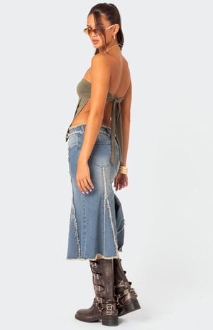 Arabella Distressed Denim Midi Skirt Arabella Distressed Denim Midi Skirt image number 5