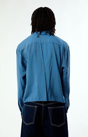 Blue Striped Boxy Long Sleeve Shirt image number 4