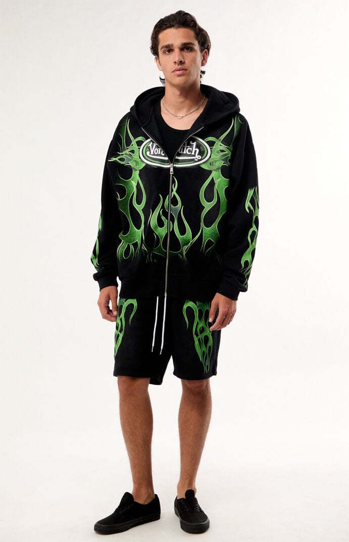 Von Dutch Green Flame Zip Up Hoodie