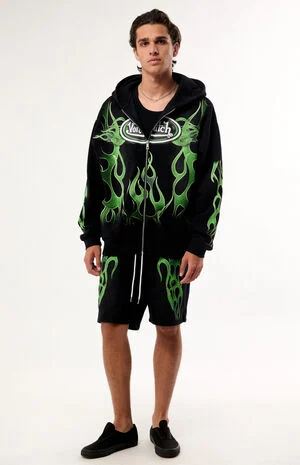 Green Flame Zip Up Hoodie image number 4