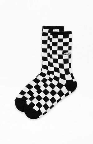 Black & White Checkerboard Crew Socks image number 1