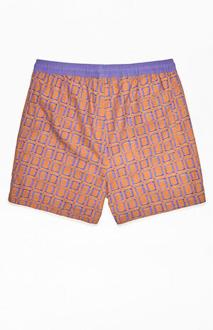 Orange Geometric 15" Swim Trunks image number 2