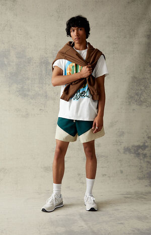 Nylon Green Colorblock Volley Shorts image number 2