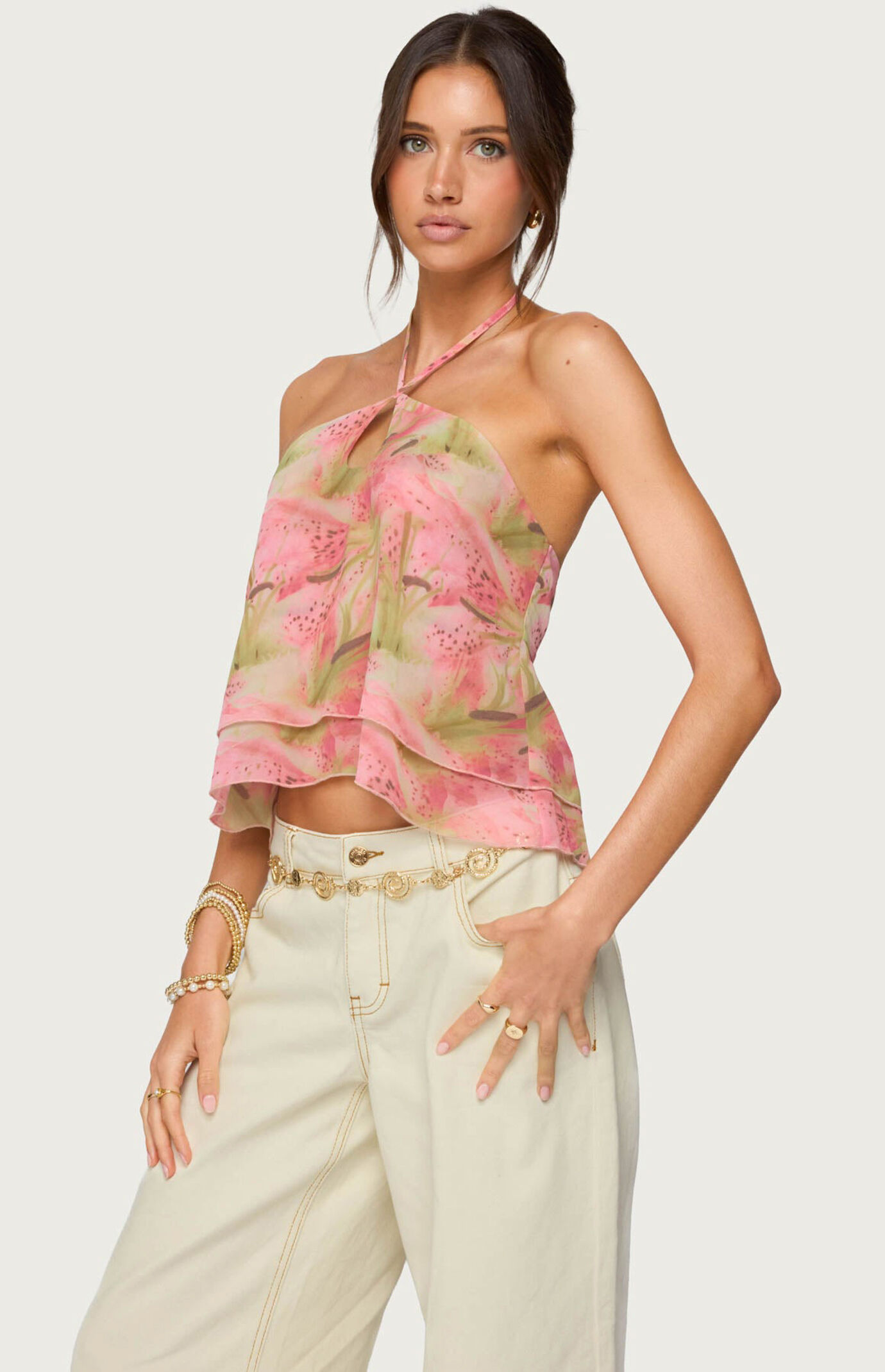 Edikted Dragon Lily Layered Mesh Halter Top | Pacsun