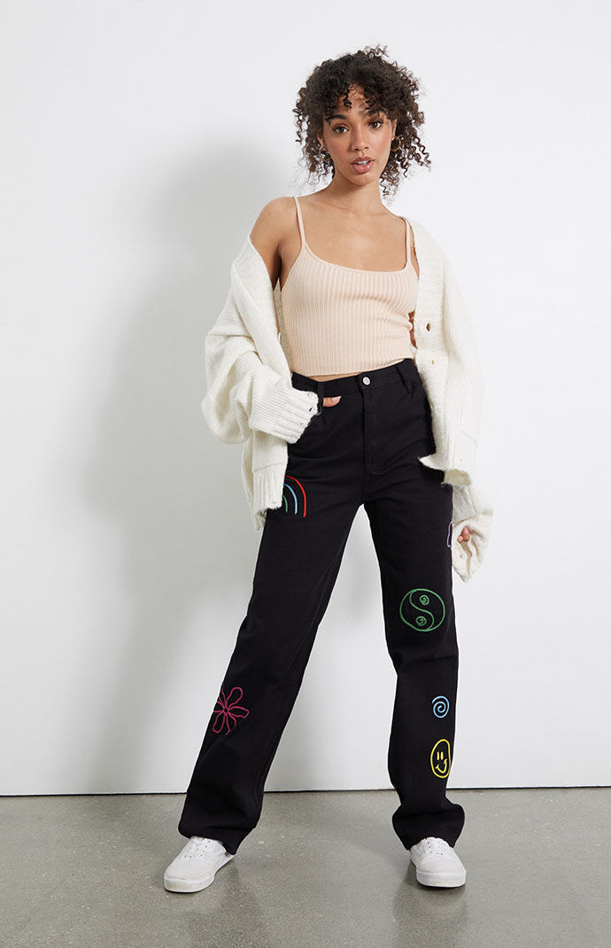 Pacsun Black Colorful Stitch '90s Boyfriend Carpenter Pants | PacSun