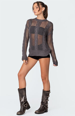 Cable Open Knit Sweater image number 5