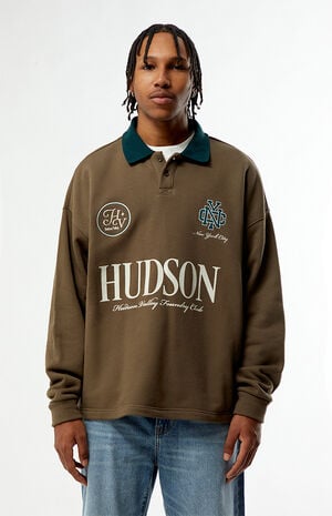 Brown Hudson Long Sleeve Rugby Polo Shirt image number 1