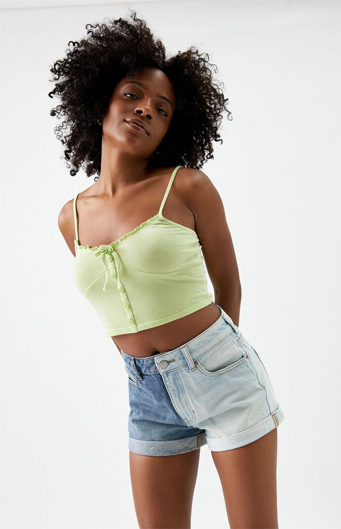 Two-Tone Denim Mom Shorts