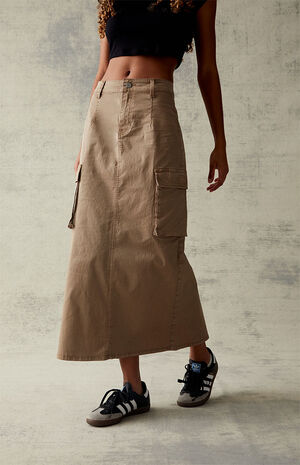 Mocha Stretch High Waisted Cargo Midi Skirt image number 2