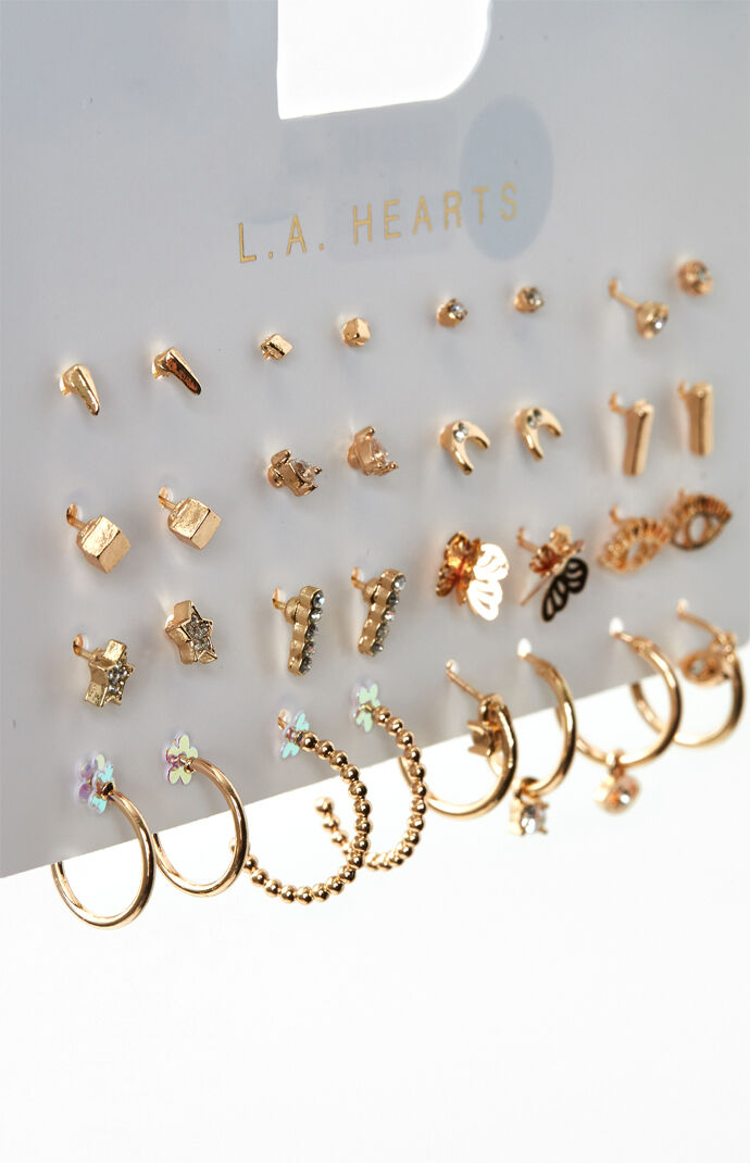 16 Pack Gold Charm Earrings