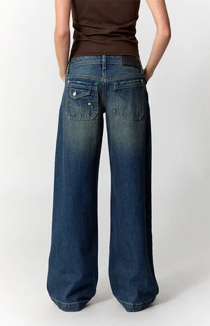 Kaia Ultimate Low Rise Baggy Jeans Button Pocket Tint Dark Blue image number 4