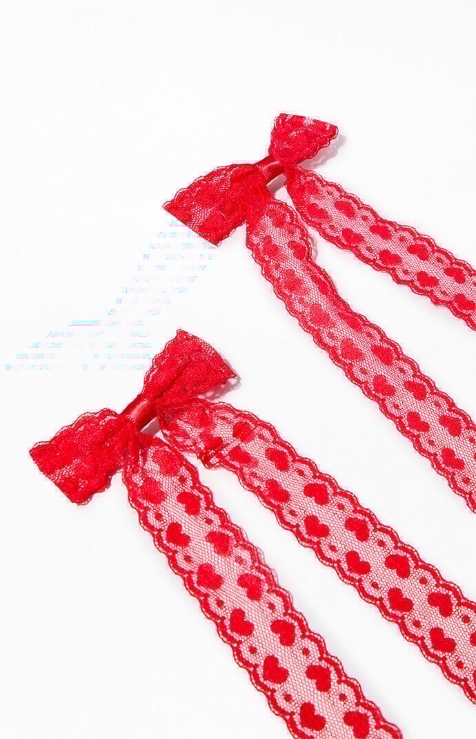 LA Hearts 2 Pack Red Heart Bow Lace Hair Clips