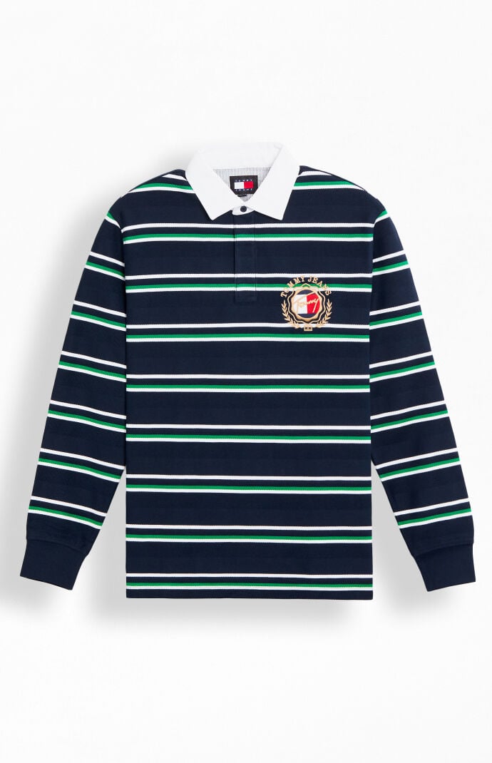 Tommy Jeans Men s Preppy Stripe Explorer Polo Shirt in Navy Small
