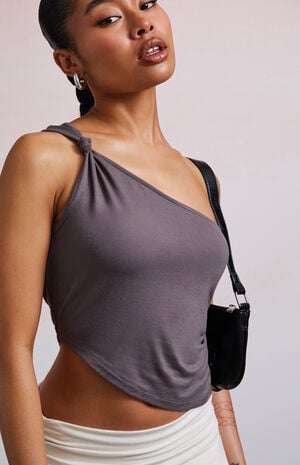 Mandy Knot One Shoulder Tank Top image number 5
