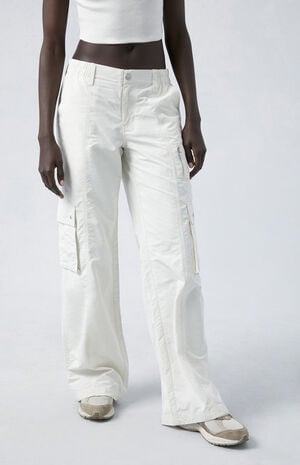 Cream Low Rise Cargo Puddle Pants image number 2