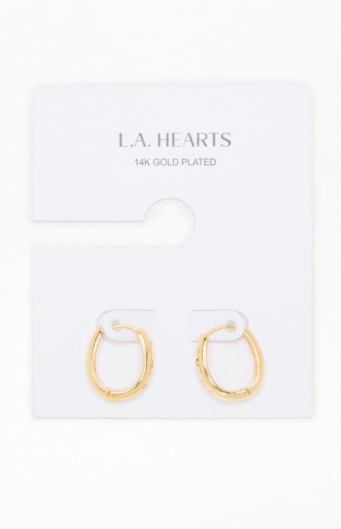 LA Hearts 14K Gold Plated Oval Hoop Earrings
