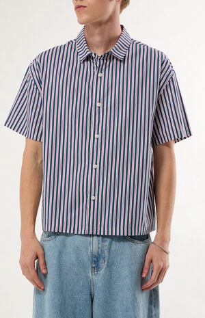 Striped Boxy Short Sleeve Button Down Shirt image number 2
