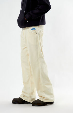 Cream Corduroy Baggy Pants image number 4