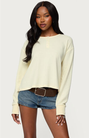 Deni Long Sleeve Henley Waffle Top image number 1