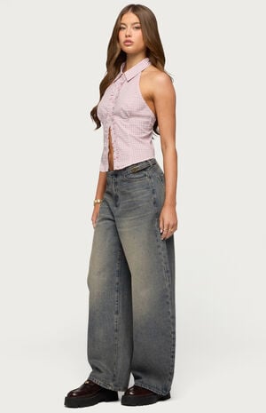 Side Belt Low Rise Barrel Jeans image number 4