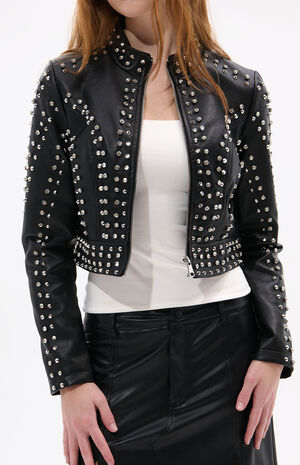 Silvia Crystal Faux Leather Moto Jacket image number 2
