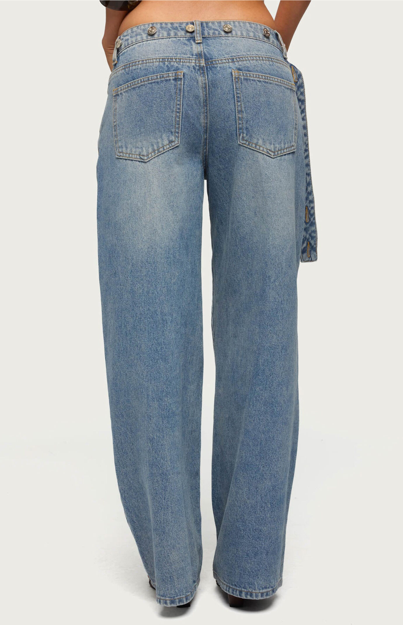 Edikted Buttoned Waist Low Rise Baggy Jeans