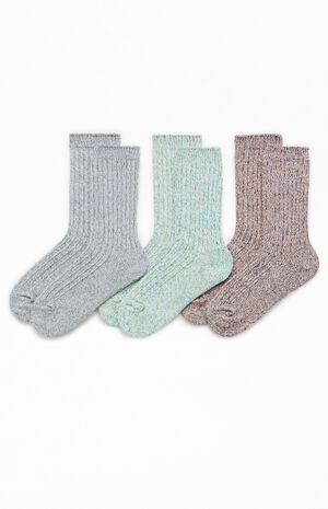 3 Pack Grey Marled Crew Socks image number 1