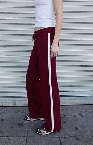 Burgundy Hilary Side Stripe Yoga Baggy Sweatpants image number 3