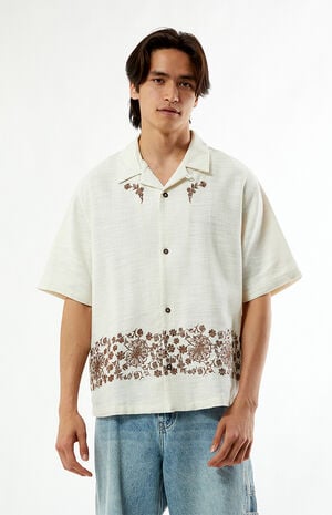 Cream Remi Embroidered Oversized Resort Camp Shirt