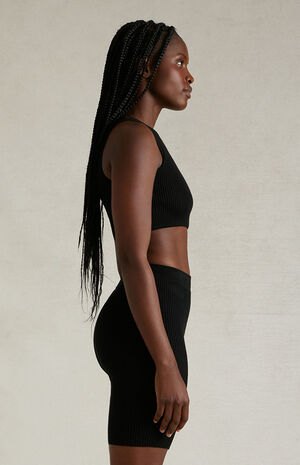 Women's Black Sweater Knit Biker Shorts image number 4