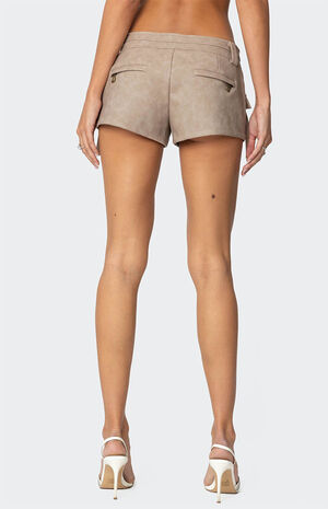 Washed Faux Leather Micro Cargo Shorts image number 5
