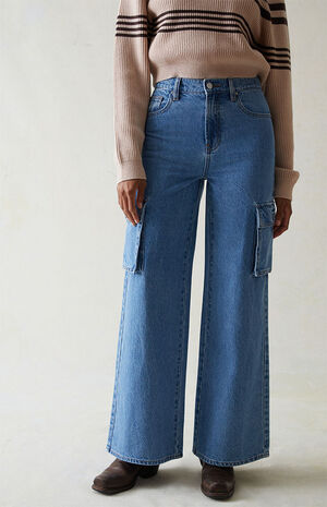 Light Indigo Wide Leg Cargo Jeans image number 2