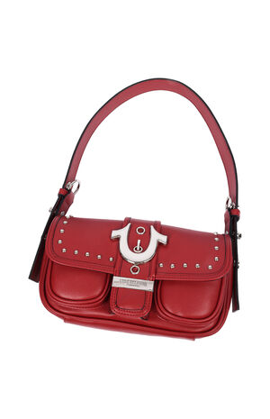 Red Smooth Moto Studded Shoulder Bag image number 7