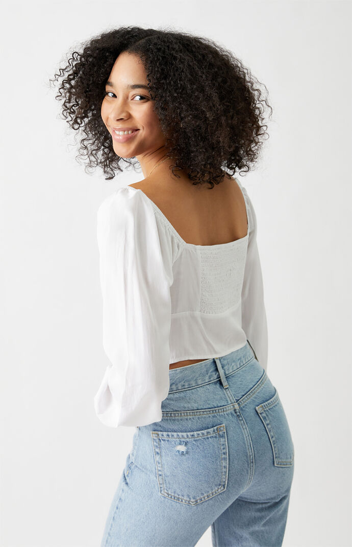 Long Sleeve Shirred Bodice Top