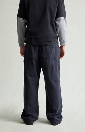 Black Paneled Carpenter Fleece Extreme Baggy Sweatpants image number 5