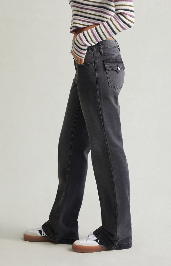 Pacsun Jade Low Rise Button Pocket Bootcut Jeans Faded Black | Pacsun