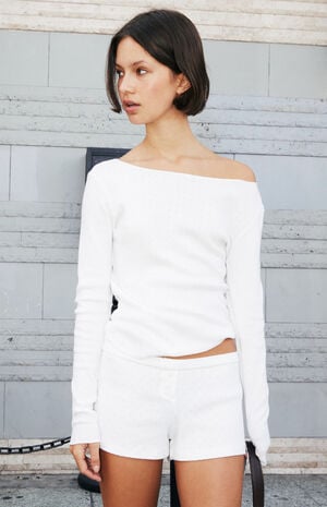 White Pointelle Long Sleeve Top image number 1