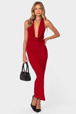 Cowl Neck Open Back Maxi Dress image number 1