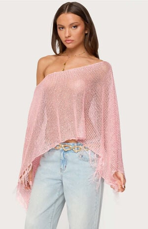 Sequin Fringe Knit Poncho image number 4