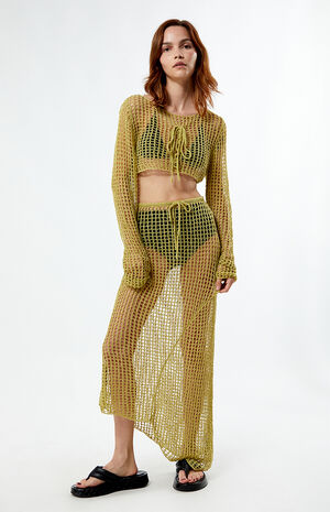 Open Knit Lace-Up Long Sleeve Top image number 4