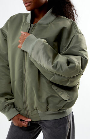 Olive Nylon Bomber Jacket image number 5