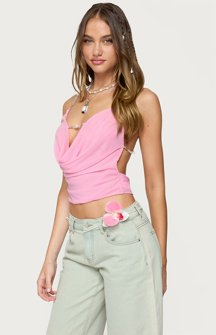 Edikted Beaded Deep Cowl Neck Backless Top