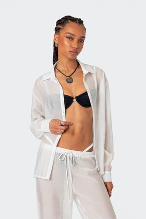 Breezy Oversized Sheer Button Shirt image number 1