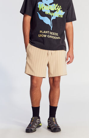 Tan Striped Volley Shorts image number 3