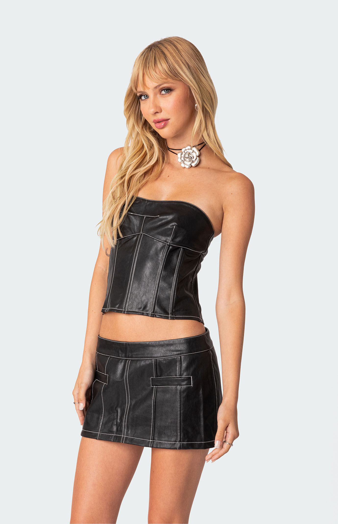 Edikted Moss Faux Leather Lace Up Corset | PacSun