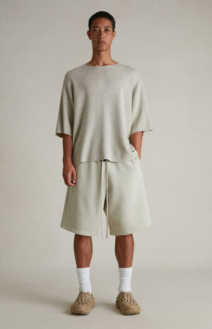 Heather Stone & Cloud White Basketball Fleece Sweat Shorts image number 2